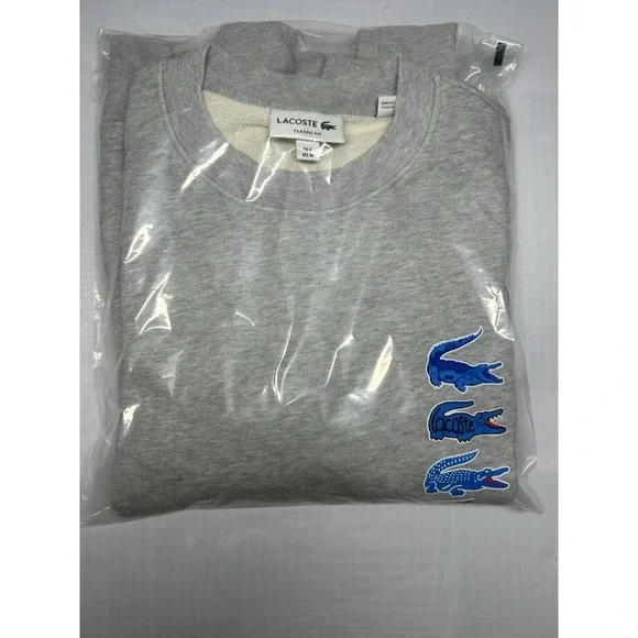 Lacoste Men Sweatshirt Grey Crewneck 100% Cotton Art SH3581-51 Size Medium-New - Picture 4 of 9